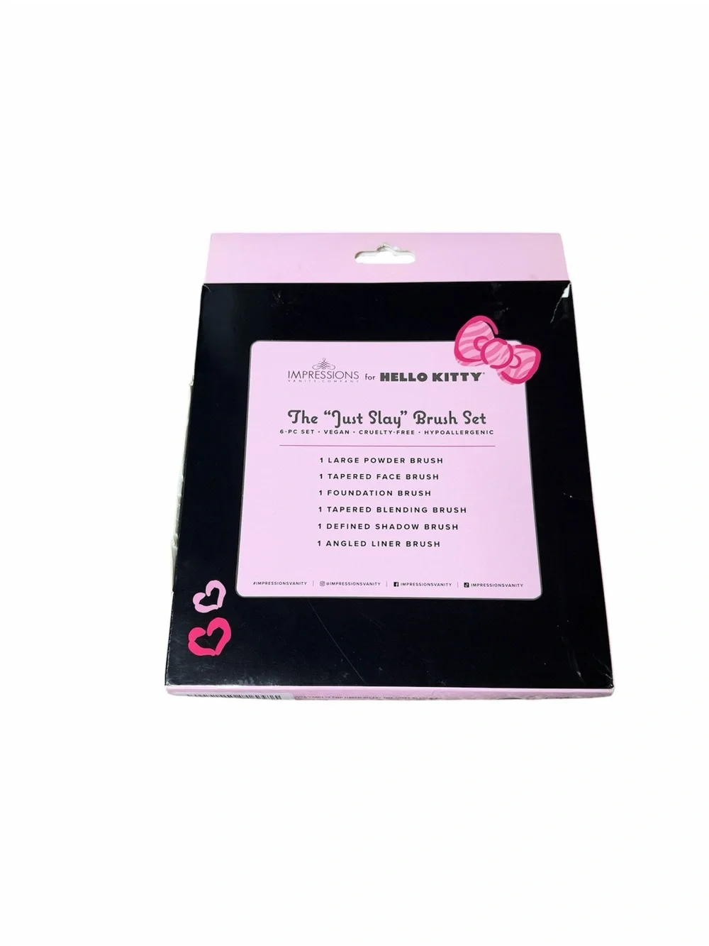 Hello Kitty Makeup Brush Set 6 Piece New Impressions Cosmetic Brush Kit NIB